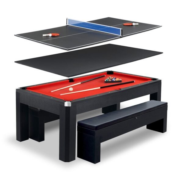 Hathaway Park Avenue 7-ft Pool Table Combo Set with Benches – Black with Red Felt BG2530PR
