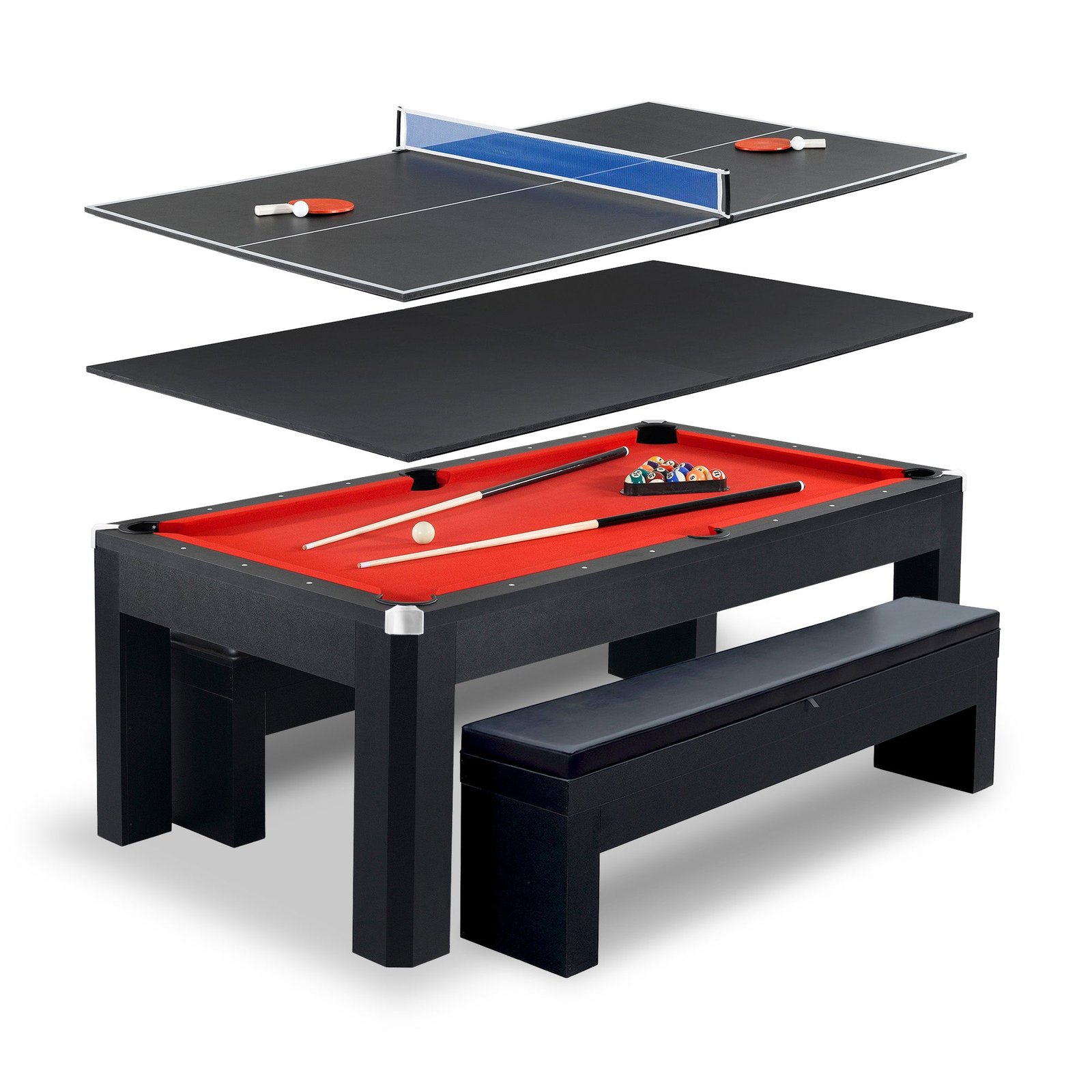 Hathaway Park Avenue 7-ft Pool Table Combo Set with Benches – Black with Red Felt BG2530PR