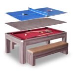 Hathaway Newport 7-ft Pool Table Combo Set with Benches – Light Oak with Red Felt BG2535P