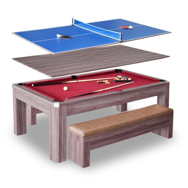 Hathaway Newport 7-ft Pool Table Combo Set with Benches – Light Oak with Red Felt BG2535P