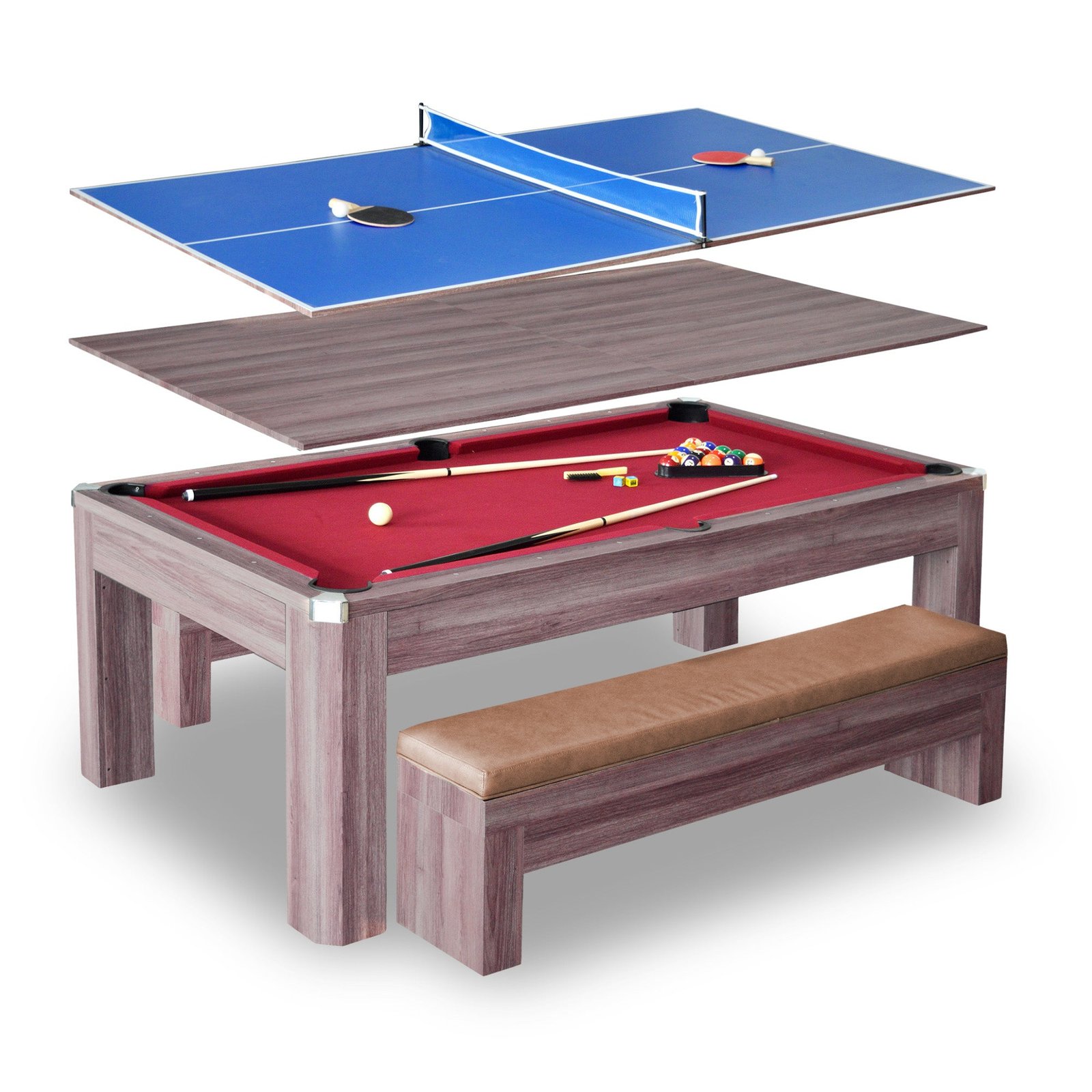 Hathaway Newport 7-ft Pool Table Combo Set with Benches – Light Oak with Red Felt BG2535P