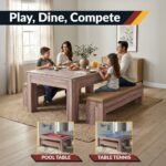 Hathaway Newport 7-ft Pool Table Combo Set with Benches – Light Oak with Red Felt BG2535P (image 2)